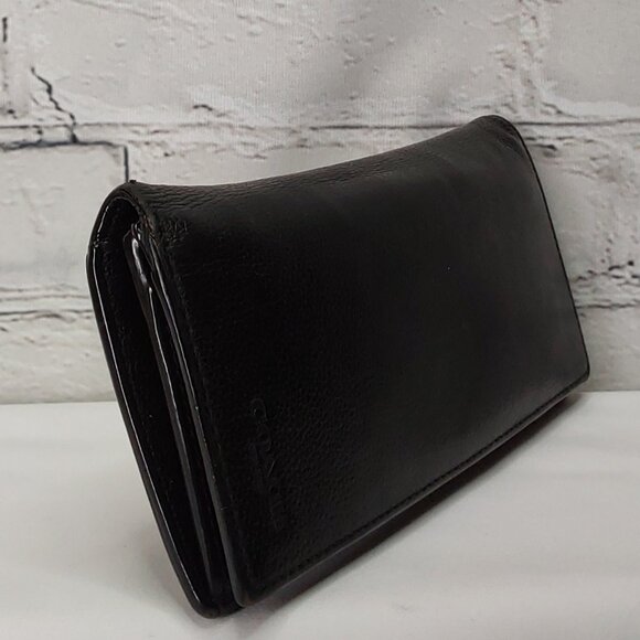 'COACH' PEBBLE LEATHER FULL-ZIP POCKET CARD SLOT LONG UNISEX WALLET BLACK/CHROME - Picture 4 of 16
